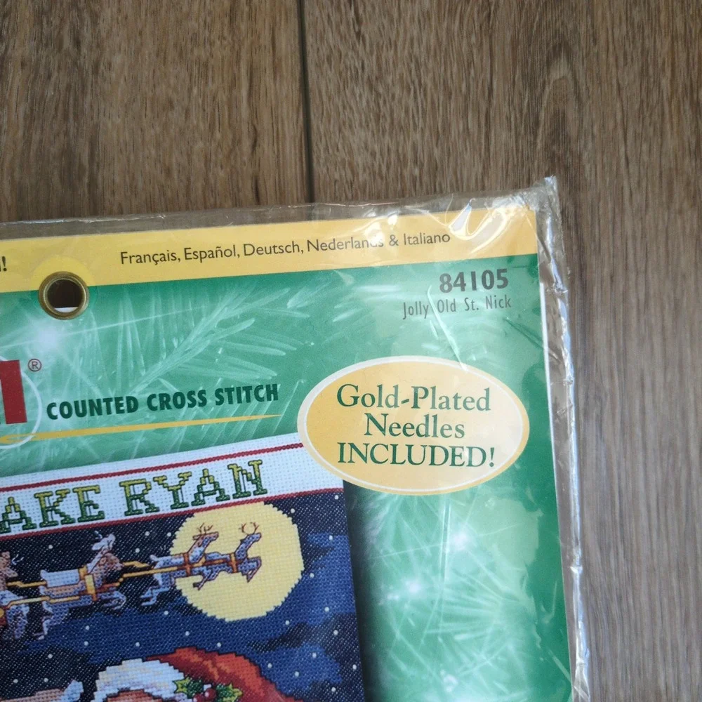 NOS Vtg 90's Bucilla Christmas Stocking Kit Santa Sleigh Toy Cross Stitch 84105